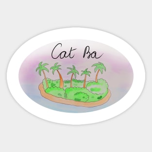 Cat Ba watercolor Island travel, beach, sea and palm trees. Holidays and vacation, summer and relaxation Sticker